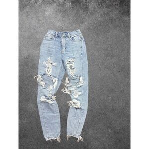 American Eagle Mom Jean Light Wash Distressed Ripped Denim Jeans Size 000